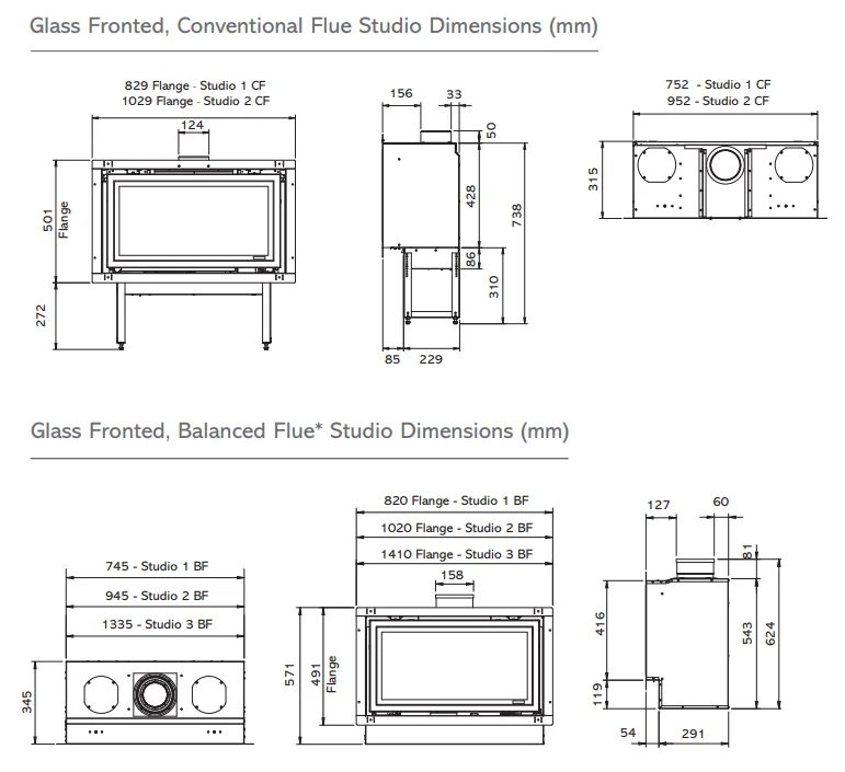Studio range dimensions
