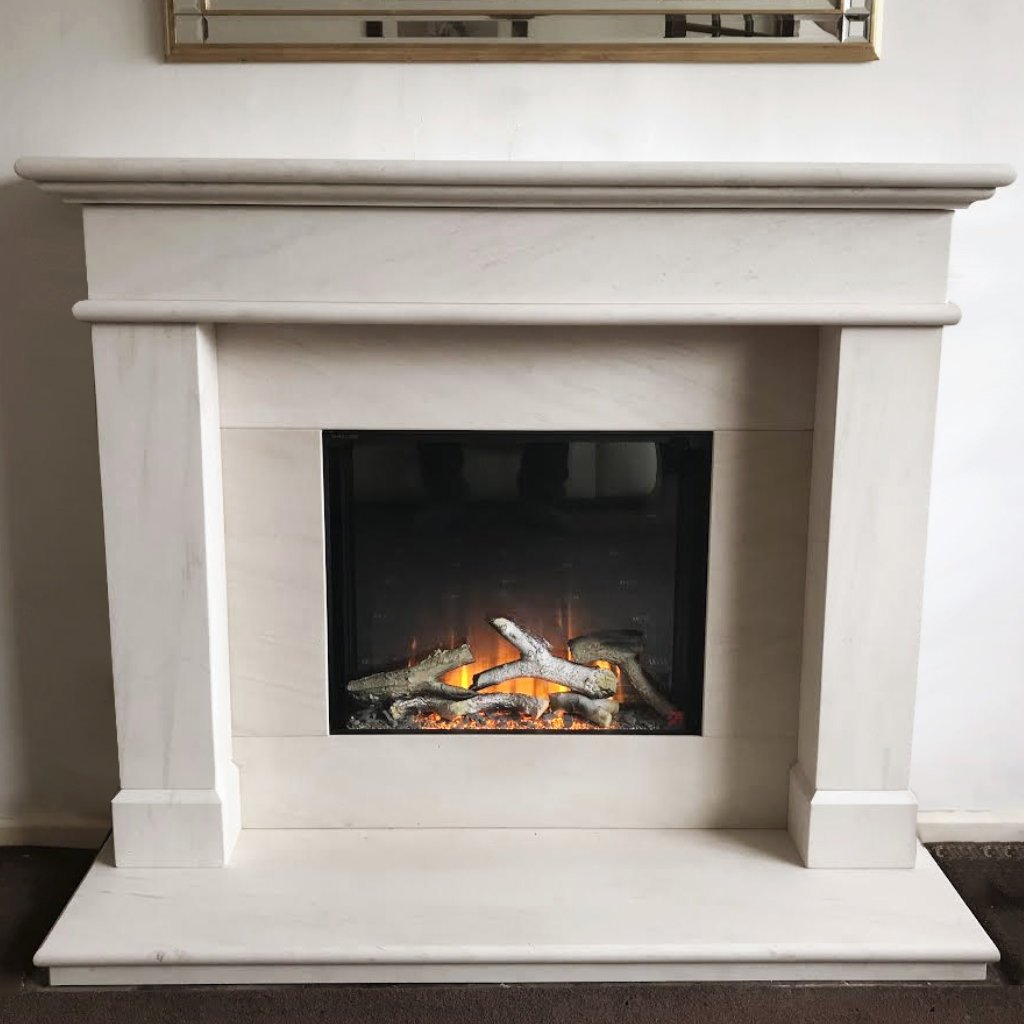 Balmoral 52" Limestone Fireplace with Gotham 600 electric fire