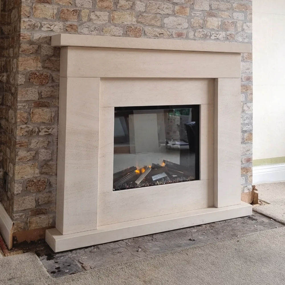 FINISHED INSTALLATION I560 electric fire & Beckford Limestone surround