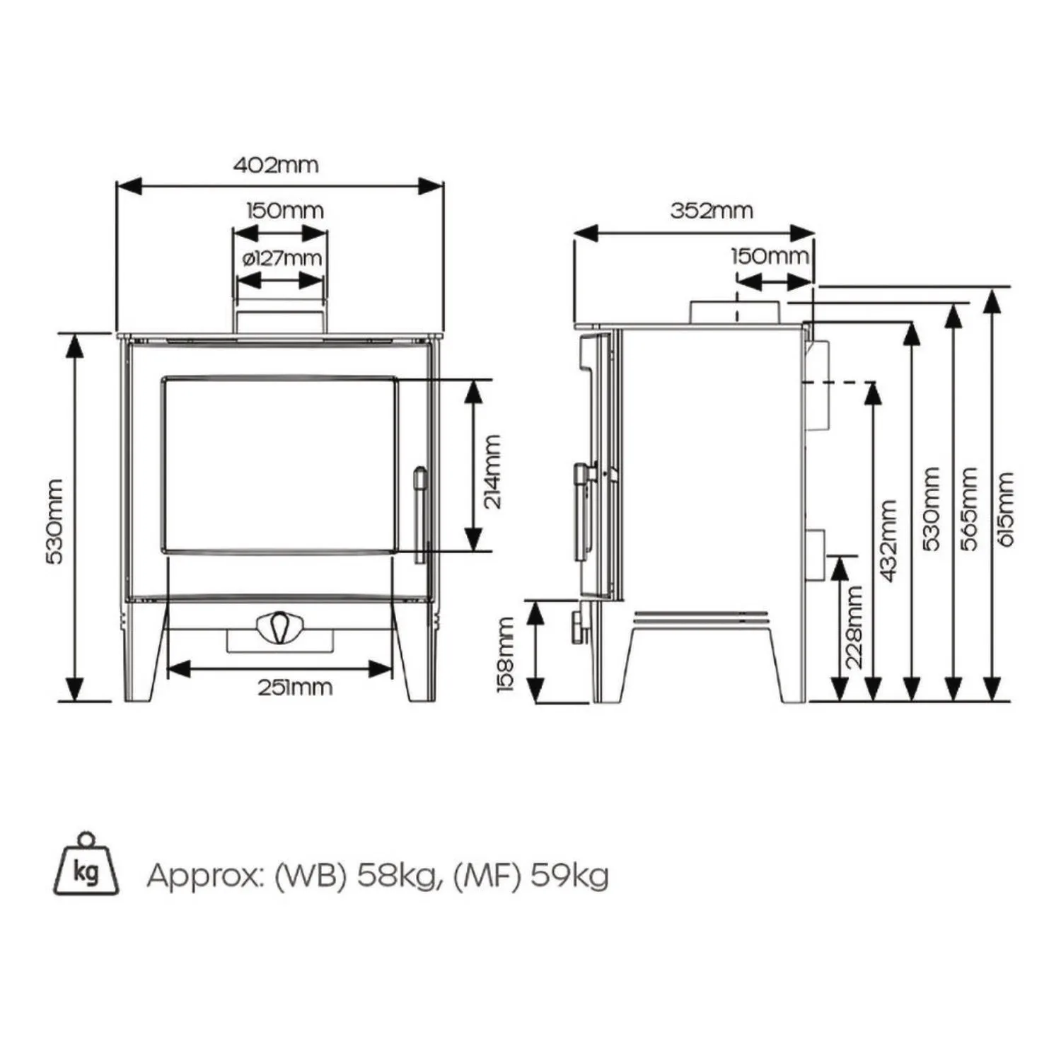 Stovax Futura 4 Dimensions