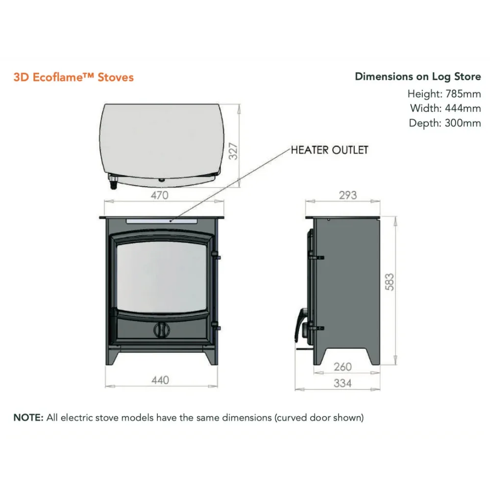 Ecoflame 3D Stove Dimensions