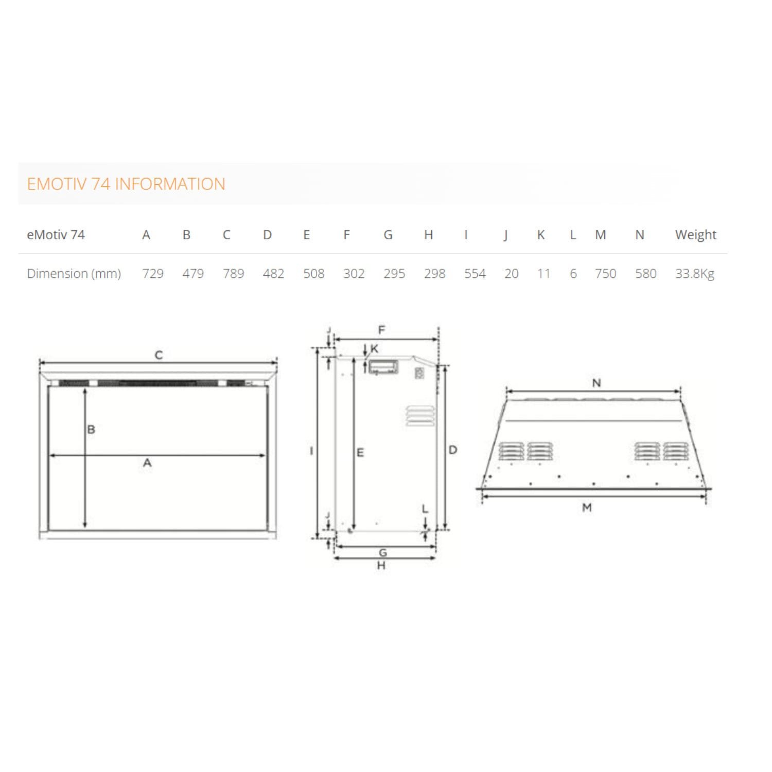 Gazco eMotiv74 dimensions